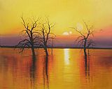 Trees Canvas Paintings - Sunset trees & water